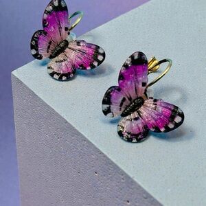 Elegant Butterfly Earrings in Purple and Black